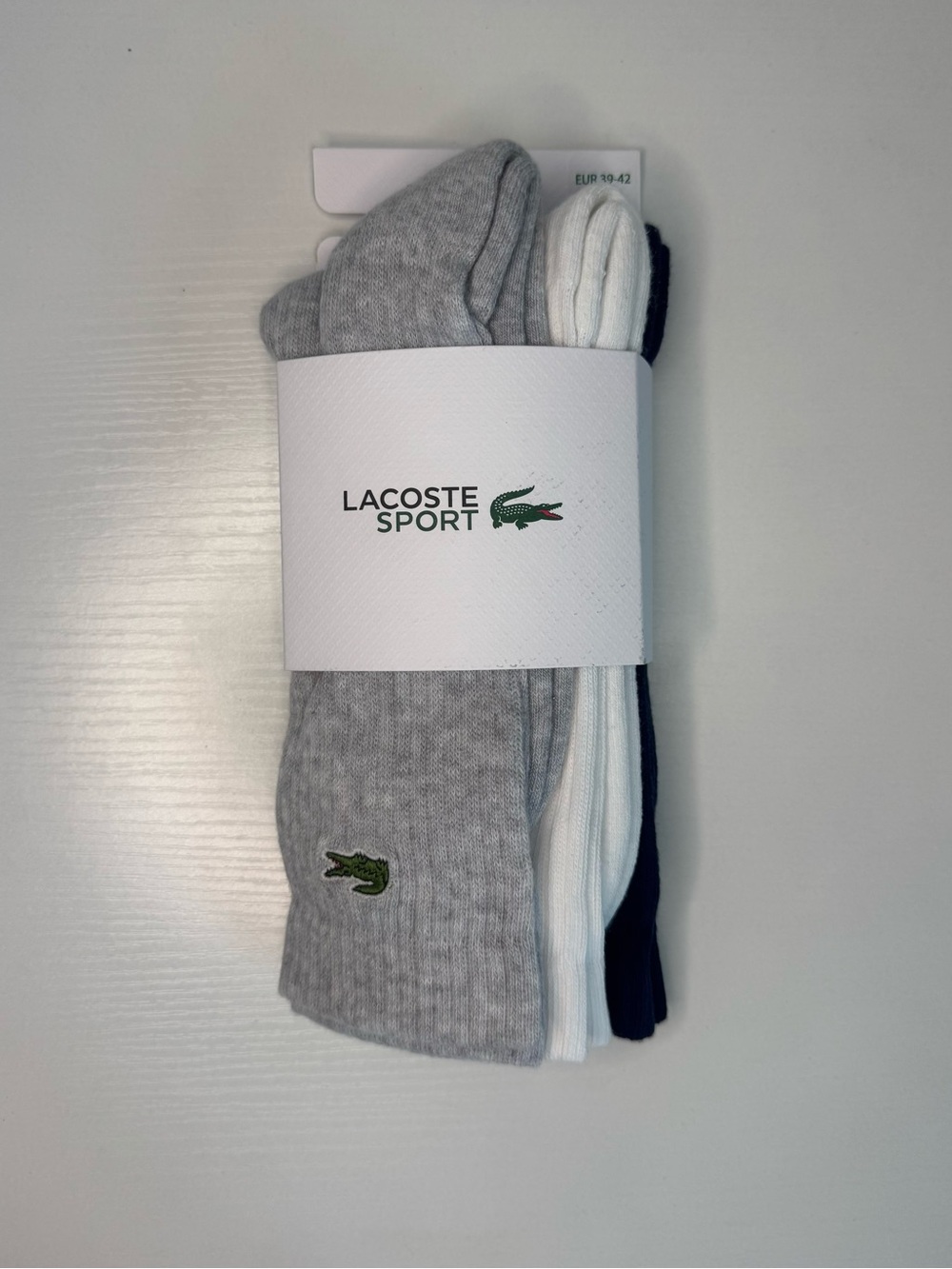 Lacoste Sport Crew Socks 3 Pack Gray White Navy Size EUR 39-42 New